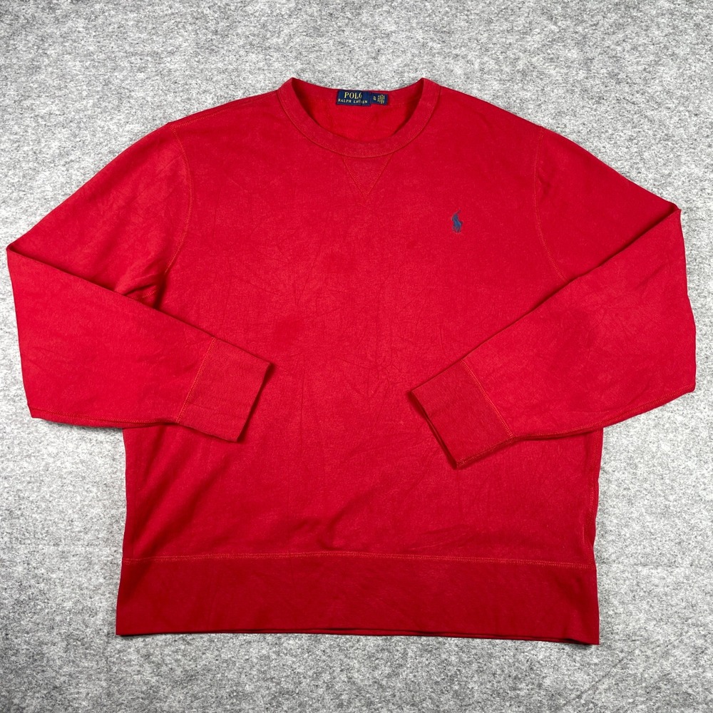Polo Ralph Lauren Sweatshirt Mens XL Red Crewneck Fleece Pullover Blue Pony